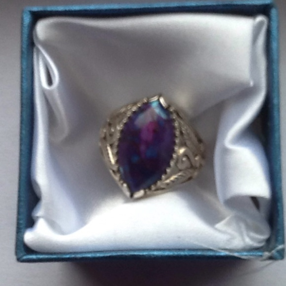 Ring, sterling silver, purple turquoise